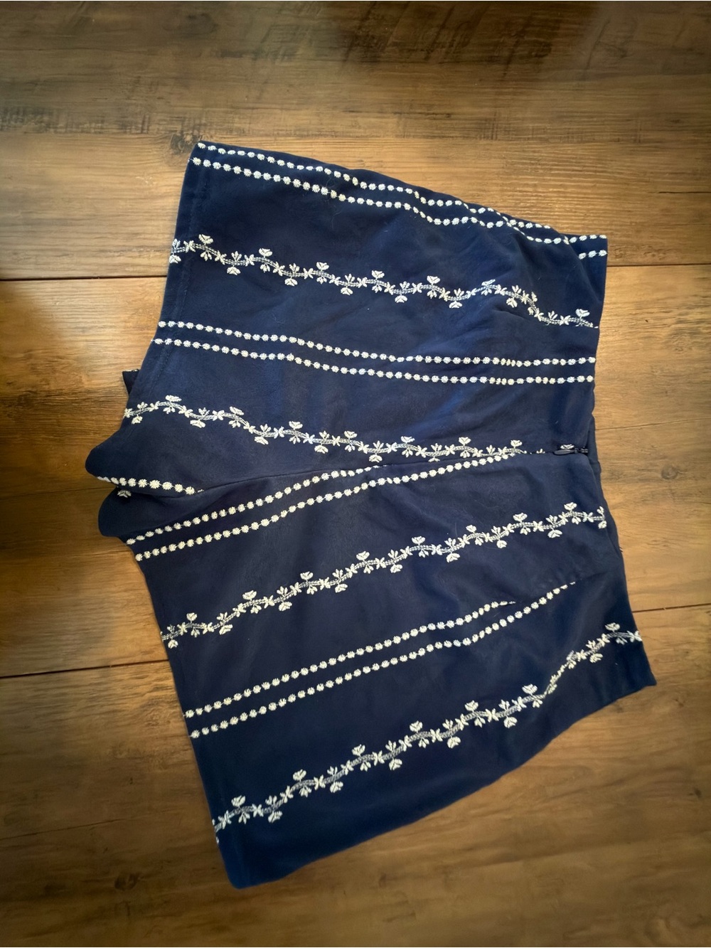 Honey Belle Navy Skirt with White Embroidered Stripes - Picture 2 of 4